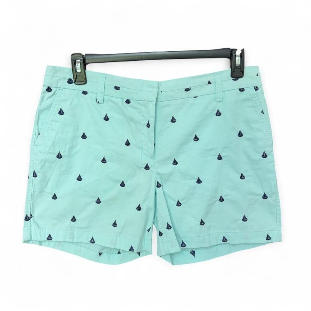 British Khaki blue teal shorts with sailboat design Size 12